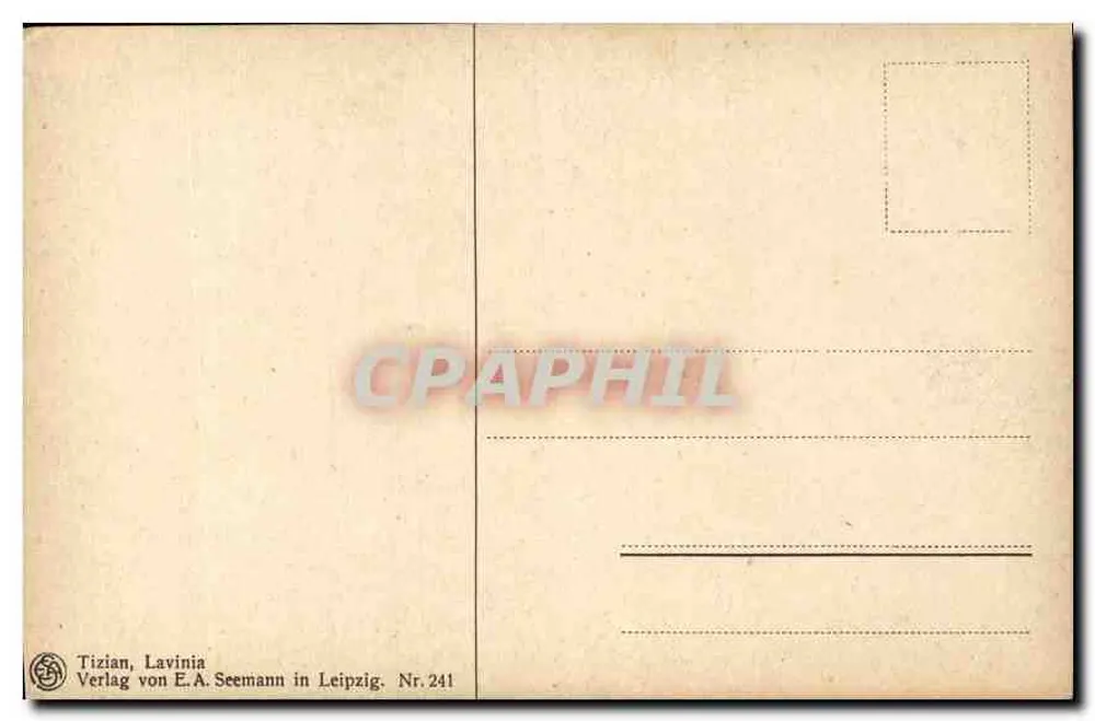 Junge Frau in besticktem Kleid mit Früchteplatte — Tizian, Lavinia — Verlag von E.A. Seemann in Leipzig, Nr. 241 - Rückseite