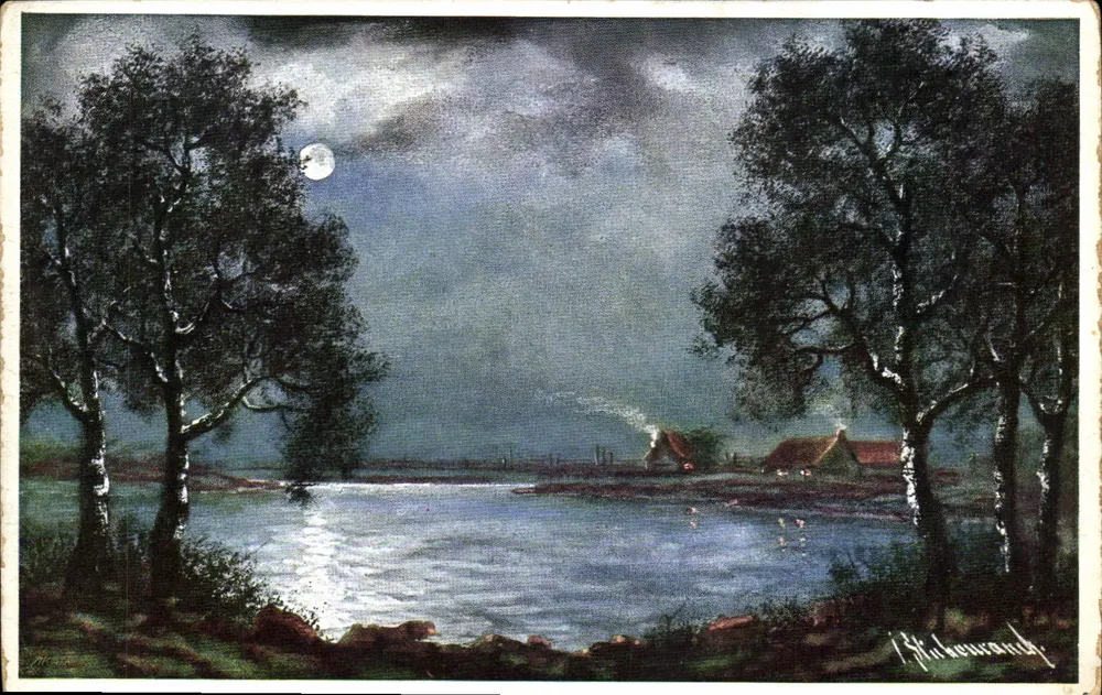 Lago sob a lua — paisagem noturna — M. K. W. L. 894-J - Frente