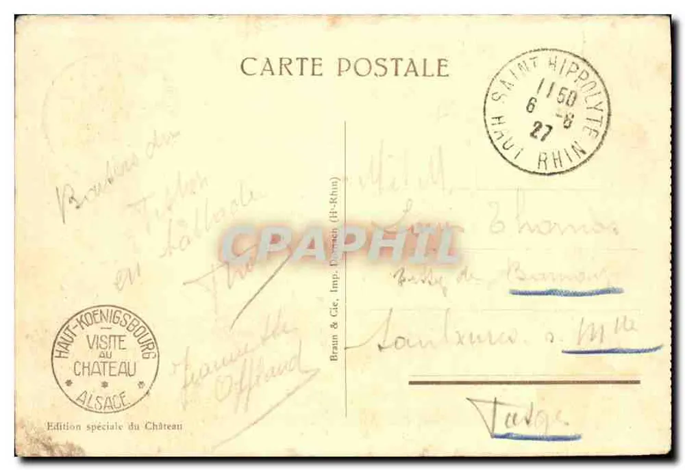 Haut-Kœnigsbourg — Vue générale — Édition spéciale du Château, Braun & Cie, H.-Rhénan - Verso