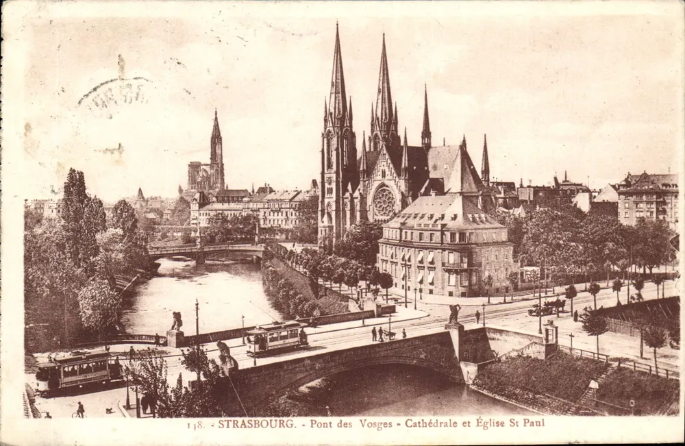 Straßburg - Pont des Vosges - Kathedrale und Kirche St. Paul - Vorderseite