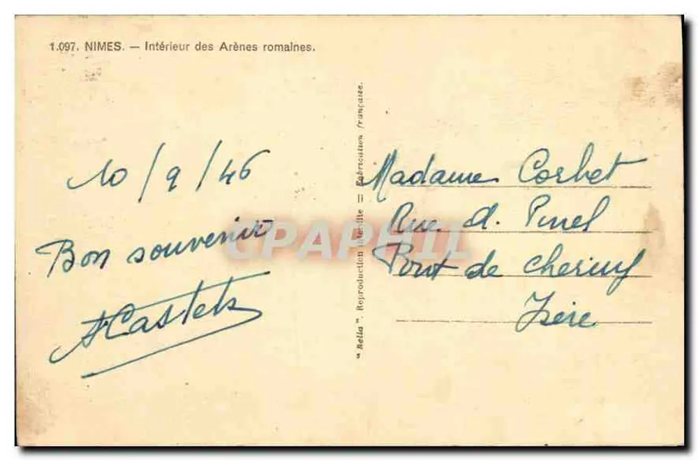 Nîmes — Interior das Arenas romanas — Editor francês n° 1.097 - Verso