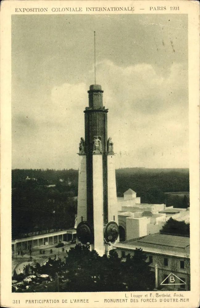 Denkmal für die Streitkräfte im Ausland — Internationale Kolonialausstellung — Paris 1931 — L. Lécuyer et F. Berthelot, Archs. - Vorderseite