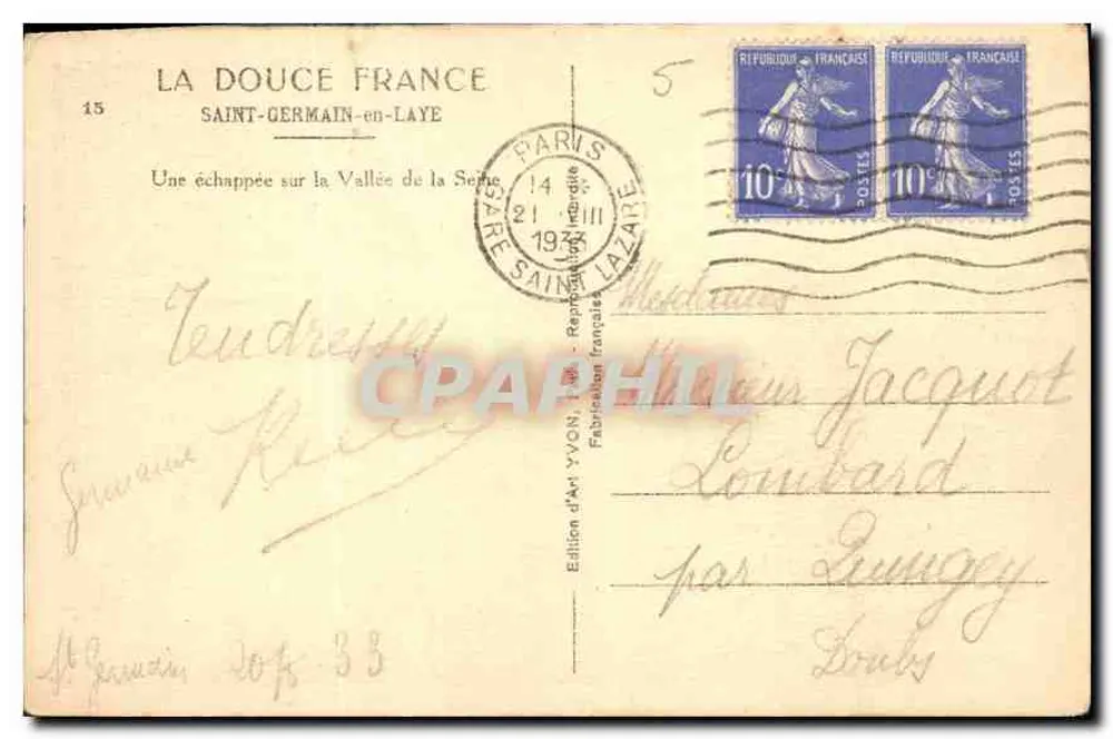 Ansicht der Seine-Tal — Saint-Germain-en-Laye — Art Edition YVON - Rückseite