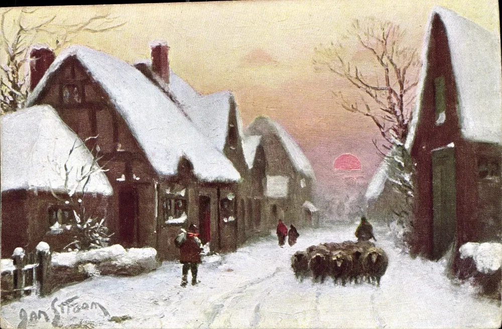 Vila nevada — cena de vida invernal — desenho de Jan Straan - Frente