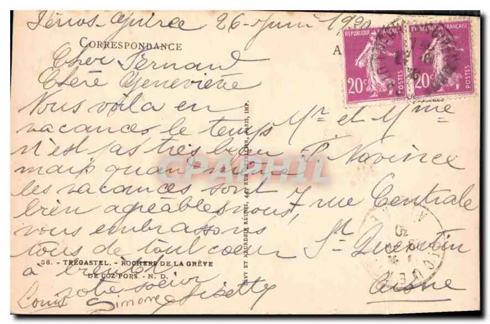 Rochers de la Grève — Tregastel, Côte-d'Armor — editor no identificado, n° 58 - Reverso