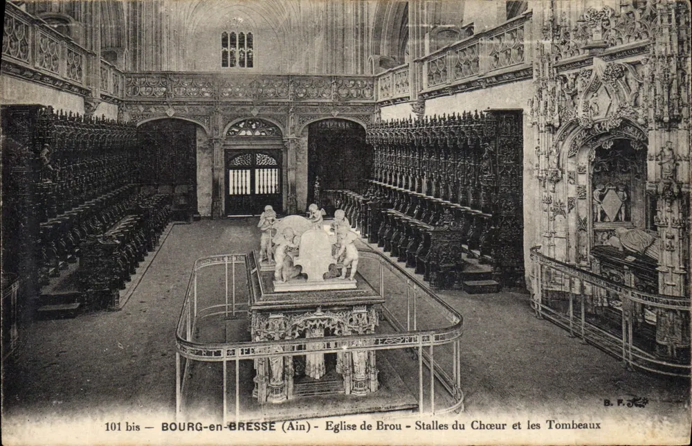 Bourg-en-Bresse (Ain) — Kirche von Brou — Chorbanken und Grabmale — B. F. K. - Vorderseite