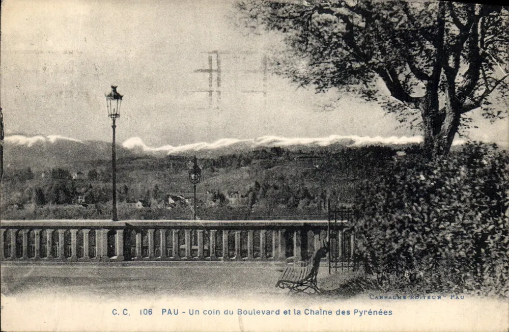 Pau - Eine Ecke des Boulevards und die Kette der Pyrenäen — Carrache Verlag - Pau, Nr. 106 - Vorderseite