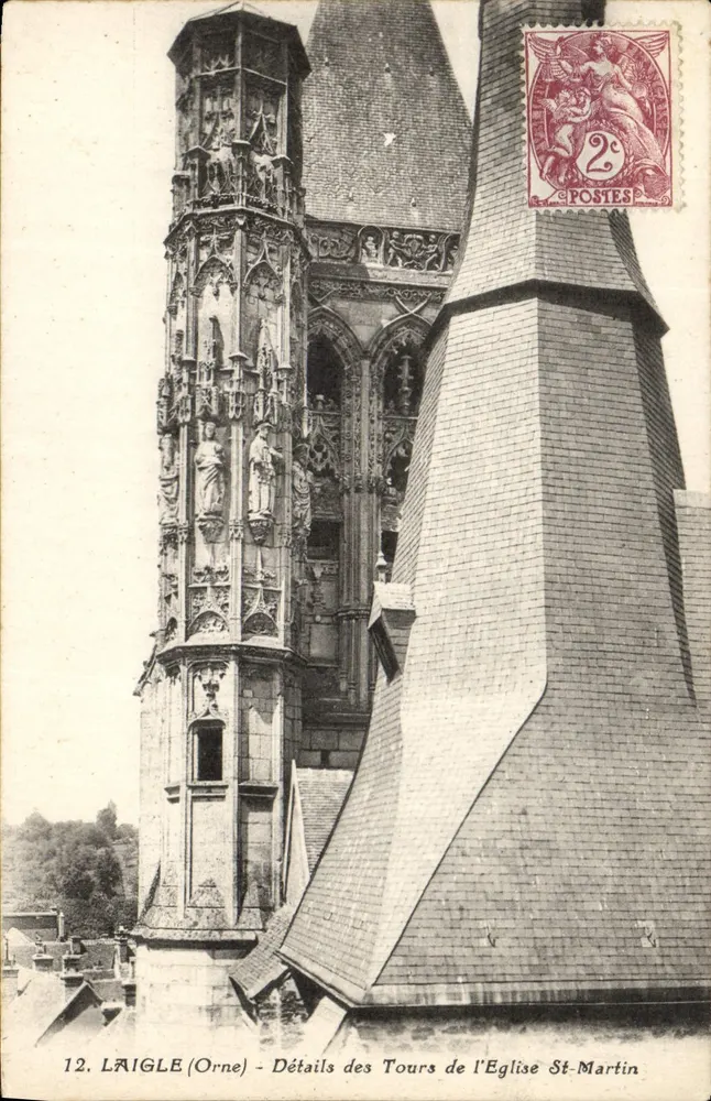 Laigle (Orne) — Details der Türme der Kirche St-Martin — J. Nozaig, Nantes - Vorderseite