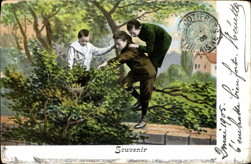 Trzech dzieci w ogrodzie — Souvenir — seria 172, wydawca Union postale universelle - Awers