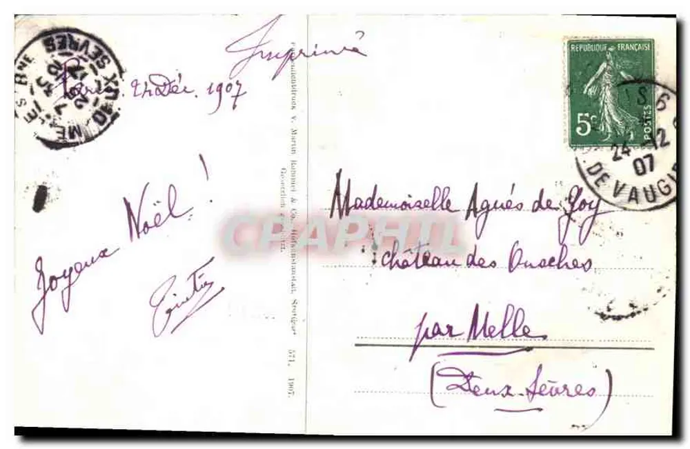 Violetas e galhos de salgueiro — editor não visível — datada 1907 - Verso