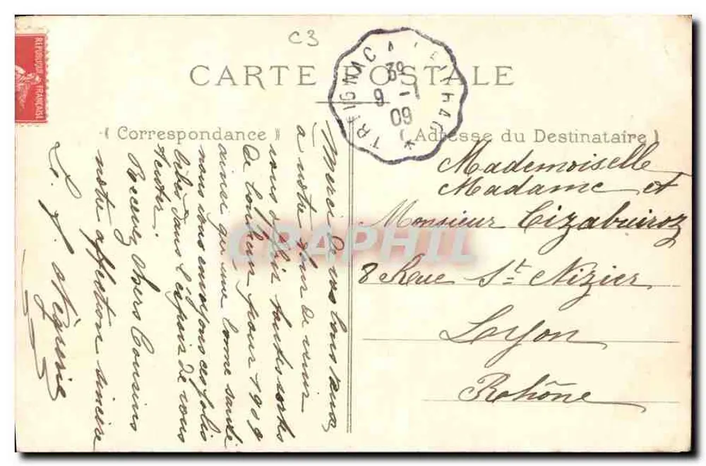 Meisje in roze jurk — antieke ansichtkaart 1919 — onbekende uitgever - Achterkant