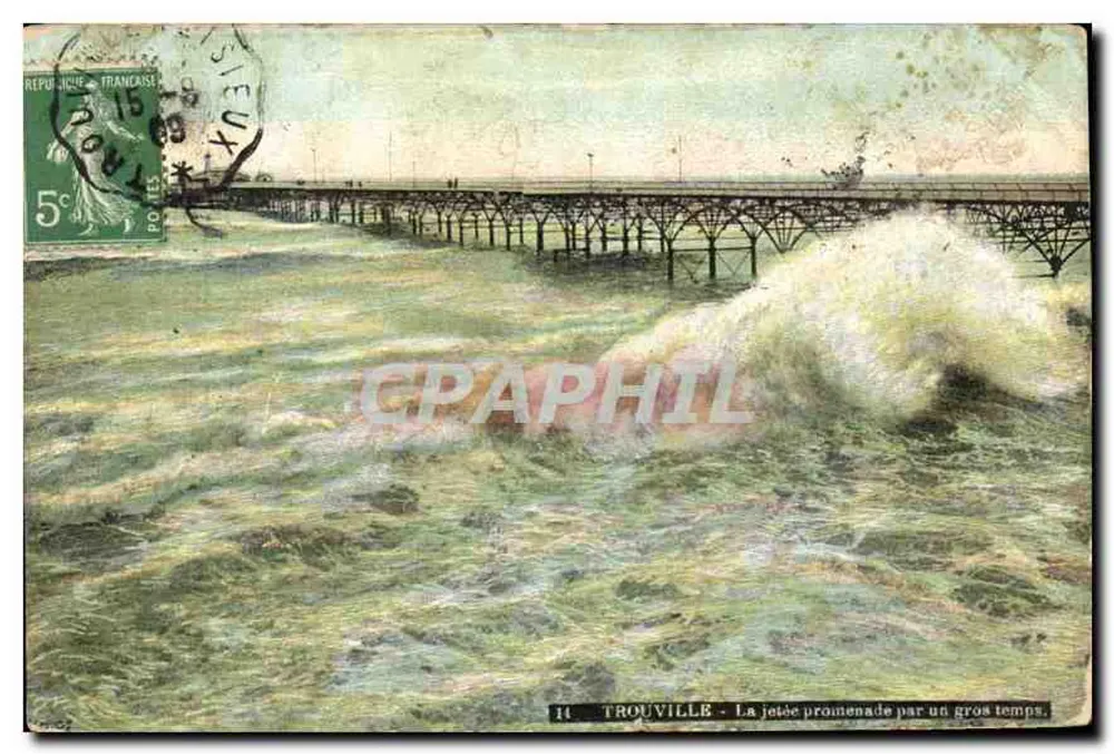 TROUVILLE - Die Promenadenmole bei stürmischem Wetter — Verlag L.Y. & Cie, n°14 - Vorderseite