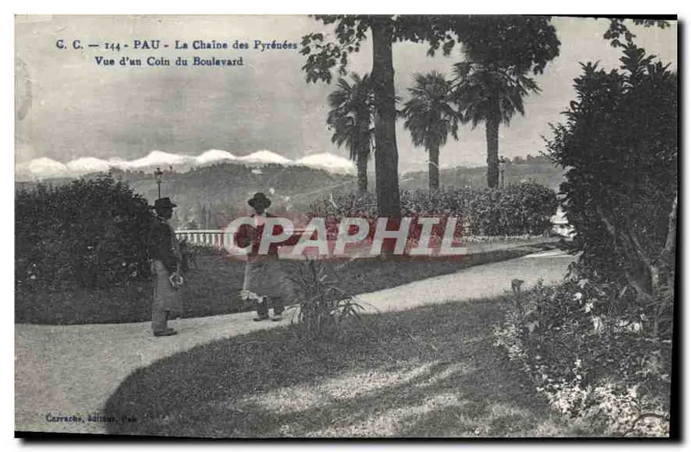 PAU - Die Pyrenäen-Kette — Blick auf eine Ecke des Boulevards — Carrache, Verleger, Pau - Vorderseite