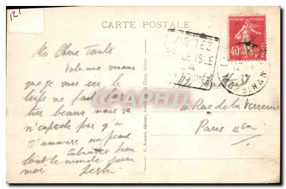 Belle-Île-en-Mer — Baía de Goulpbar — editor G. Arnaud, Nantes, n° 103 - Verso
