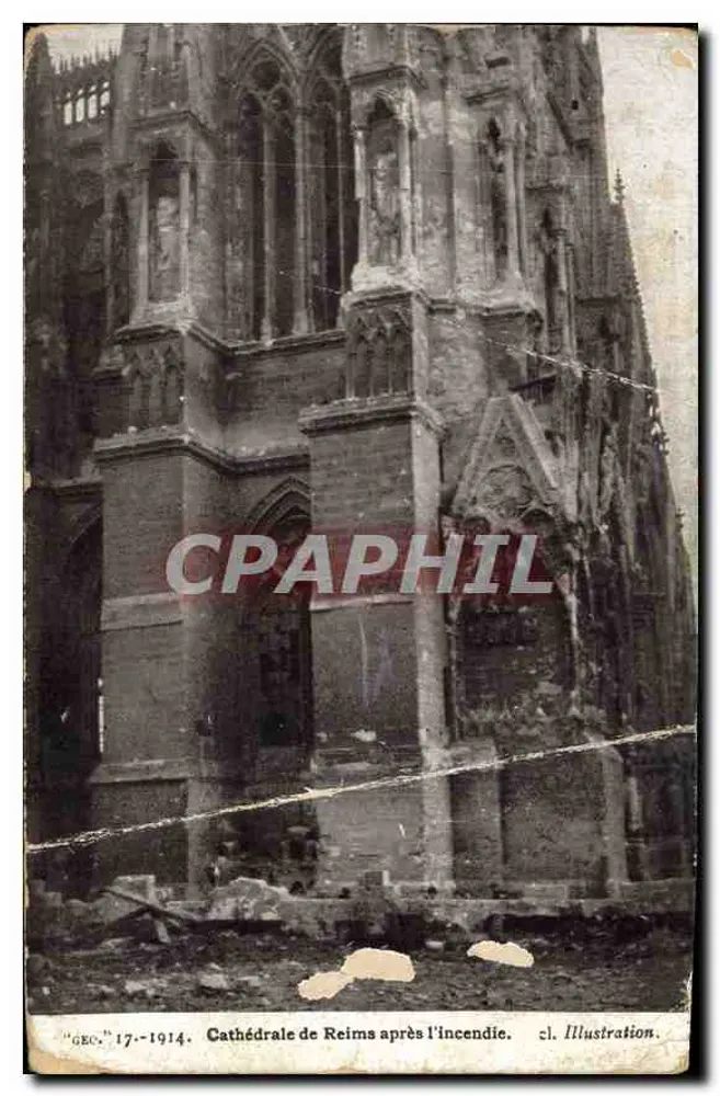 Catedral de Reims após o incêndio — 17-1914 — Ilustração - Frente