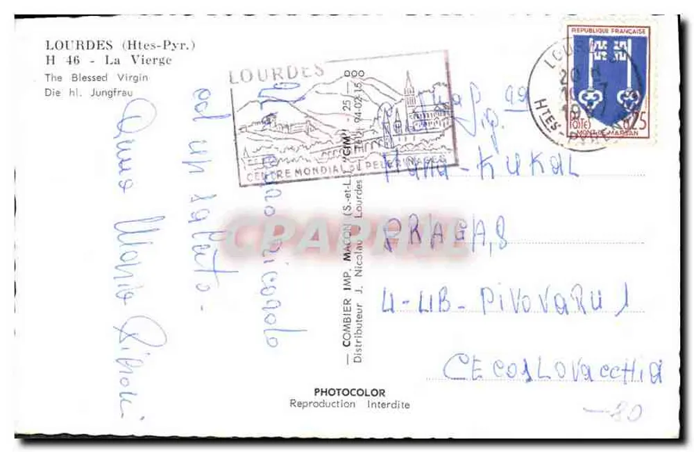 Estátua da Virgem Imaculada — Lourdes — editor Combiér - Verso