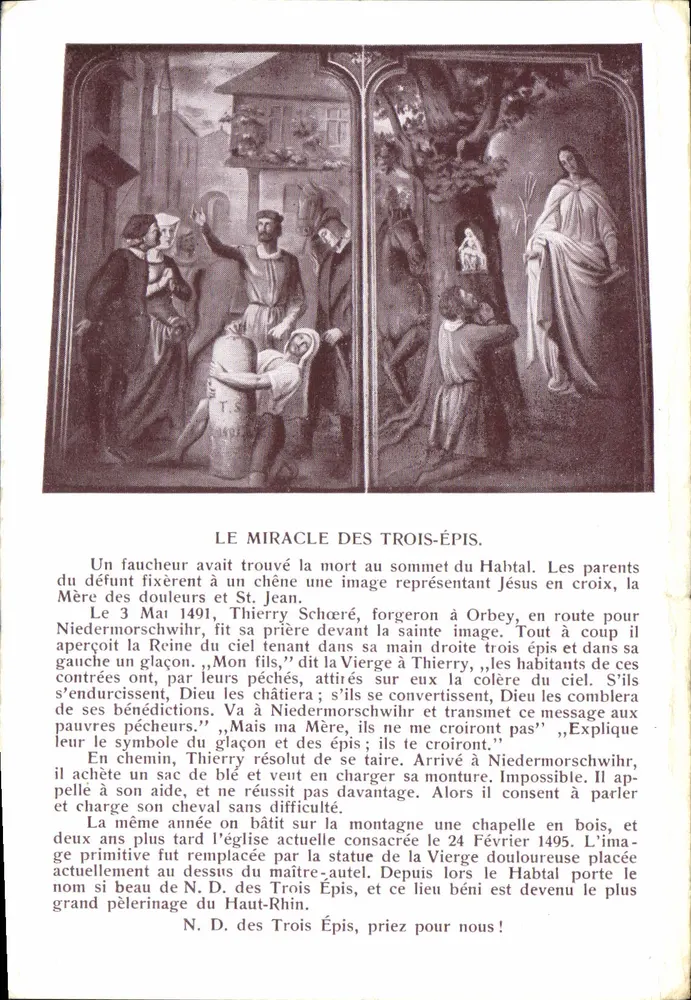 O Milagre dos Três Espigões — Niedermorschwihr (Haut-Rhin) — Impressora J. Kuster, Kaysersberg (Haut-Rhin) - Frente