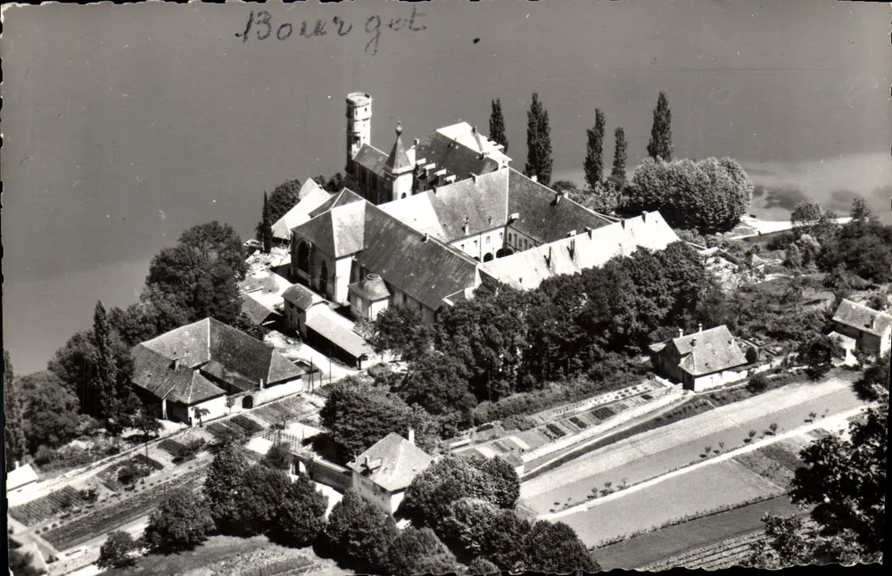 Lago do Bourget — Abadia de Hautecombe — vista aérea — Edições G. ROCHET MIGNON, Aix-les-Bains - Frente