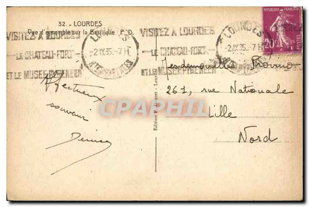 Lourdes — Vue d'ensemble sur la Basilique et le Château-Fort — Édition Lourdes - Verso