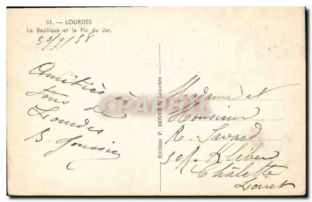 Lourdes — A Basílica e o Pic du Jer — Edição P. Douce - Verso