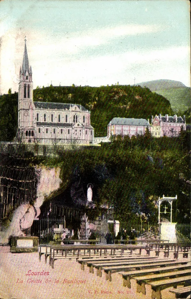 Lourdes — La Grotta y la Basílica — V. P. Paris, No. 24 - Anverso