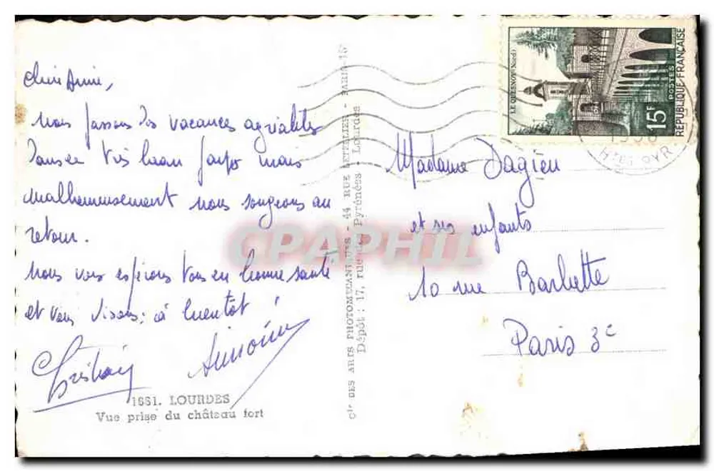 Lourdes — Ansicht vom Schloss ausgenommen — Cap - Rückseite