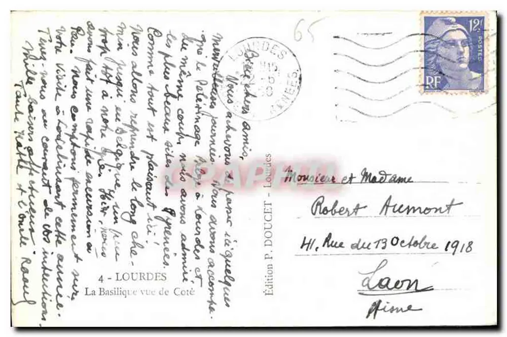 Lourdes — La Basilica vista da Coté — Edizione P. DOUCET - Verso