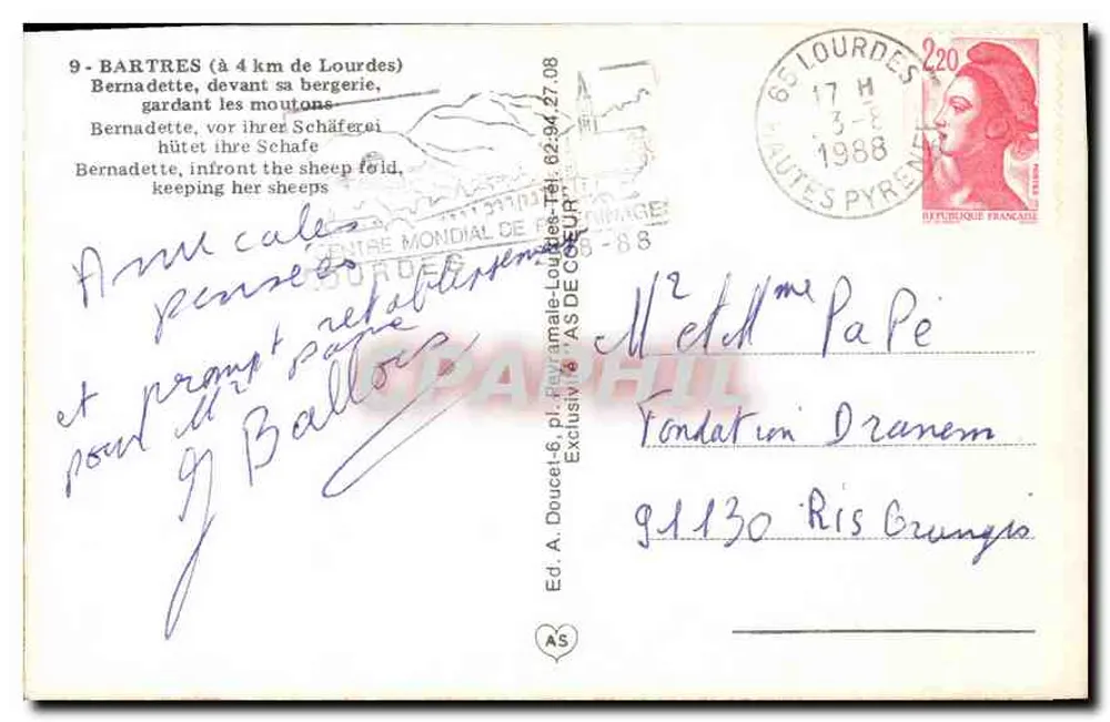 Bernadette in Bartres — Schäferei — Verlag A. Doucet-6, Serie AS - Rückseite