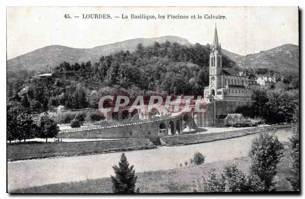 Lourdes — Die Basilika, die Becken und der Calvary — Nr. 45 - Vorderseite