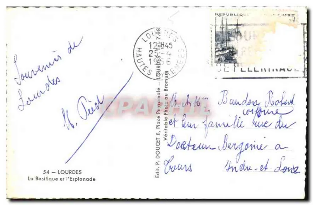 Basílica e a Esplanada — Lourdes — Éd. P. Doucet - Verso