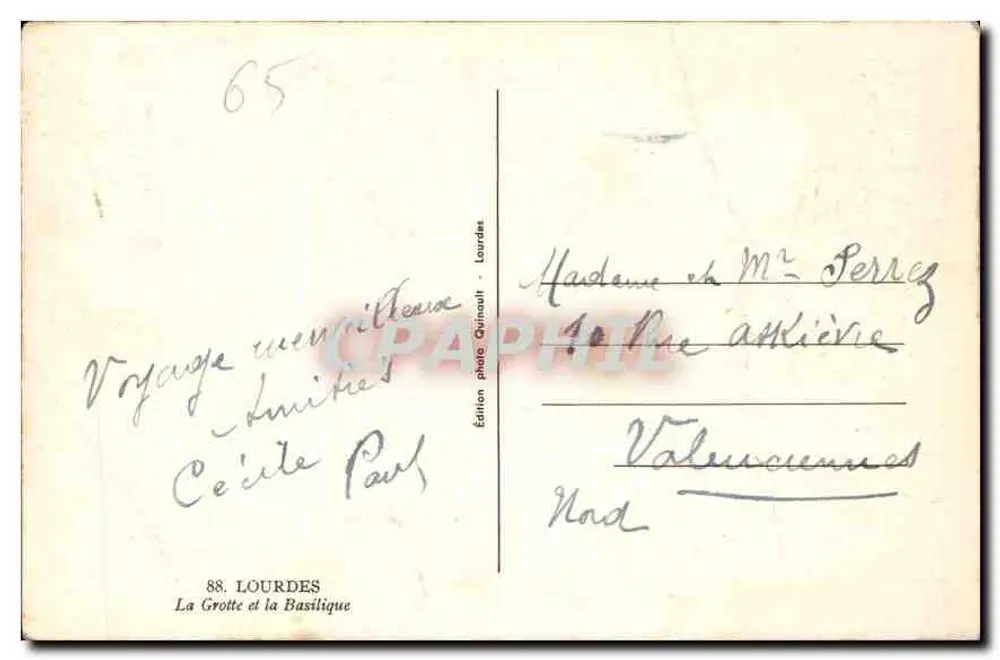 A Gruta e a Basílica — Lourdes — Edição fotográfica Quinault, n°88 - Verso