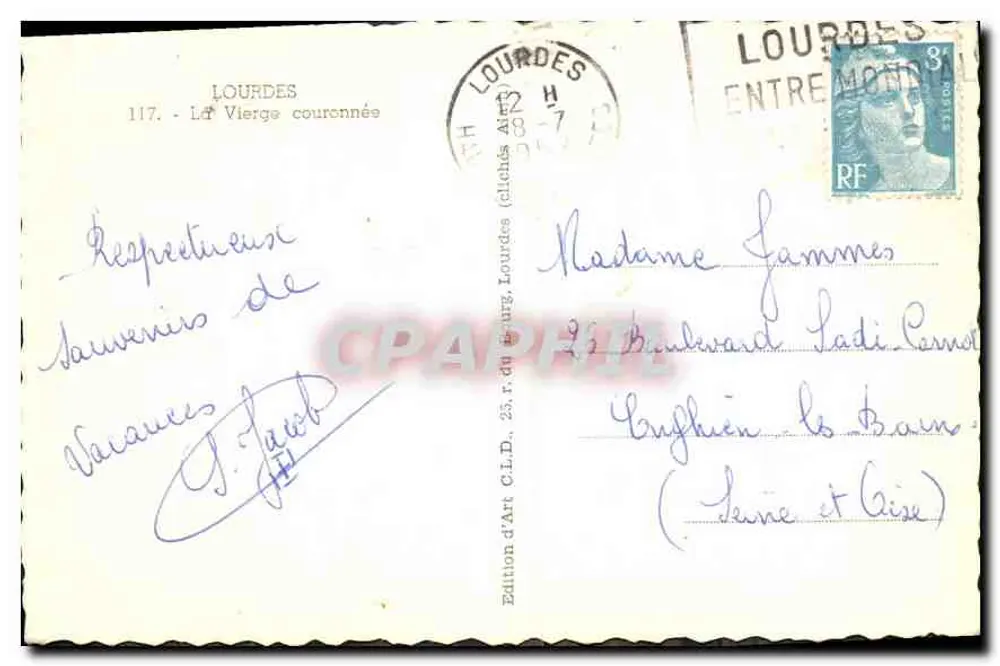 Lourdes — A Virgem coroada — Edição d'Art Lourdes - Verso