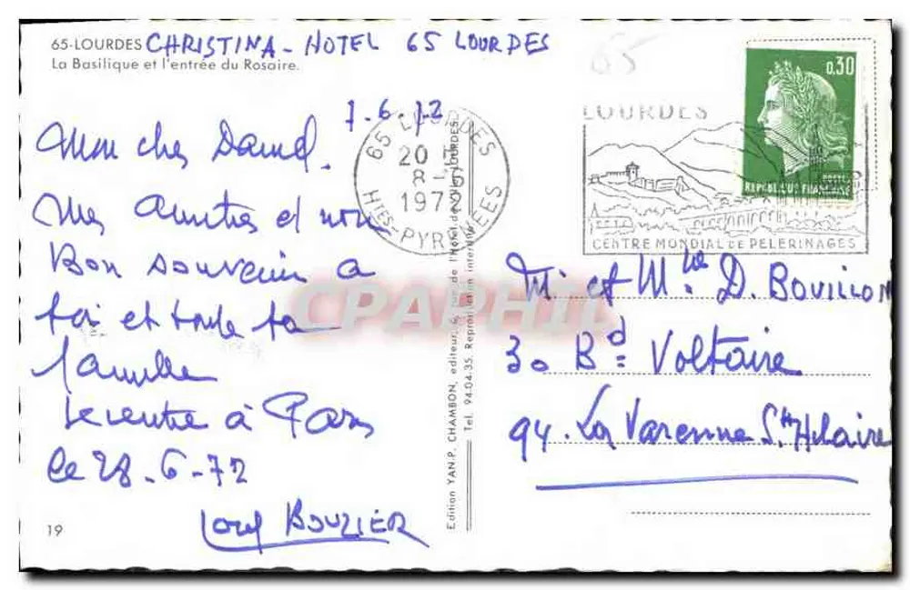 Lourdes — Die Basilika und der Eingang zum Rosenkranz — Edition Yanp, Nr. 19 - Rückseite