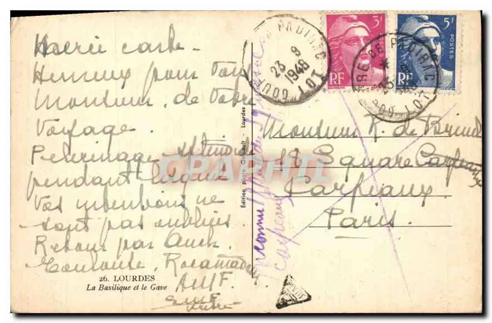 Lourdes — A Basílica e o Gave — Edição fotográfica Gébaudt - Verso