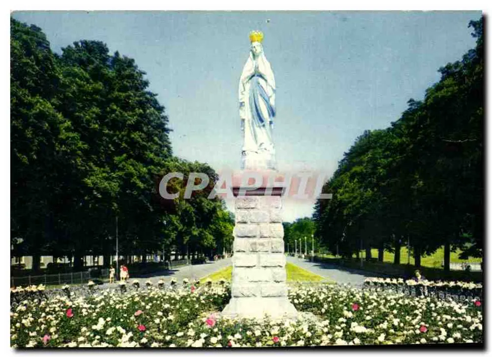 Estátua da Virgem coroada em Lourdes — editor A. Doucet, n°21 - Frente