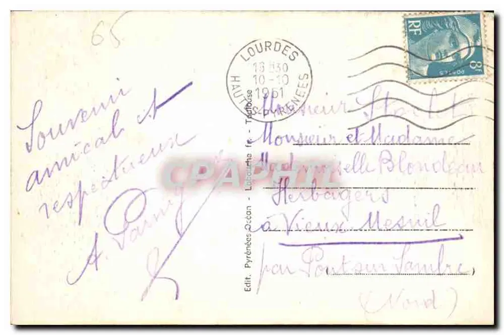 Lourdes — Esplanade, Basilique, Scène d'Apparition, Grotte — Édit. Pyrénées fr. - Trad. Lourdes - Verso