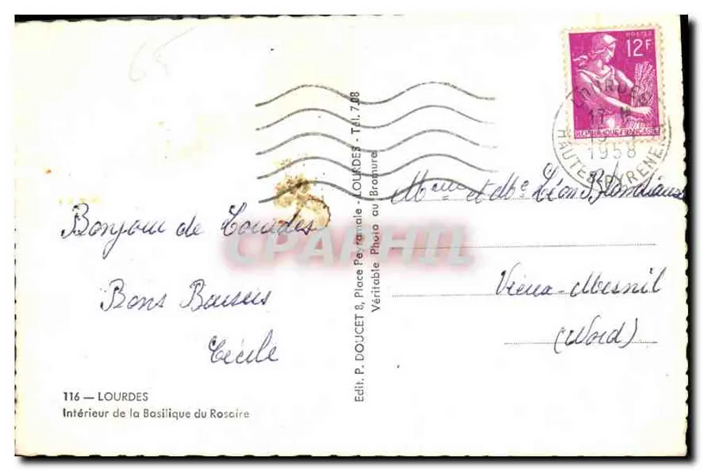 Innenansicht der Basilika des Rosenkranzes — Lourdes — Verleger Edlux - Rückseite