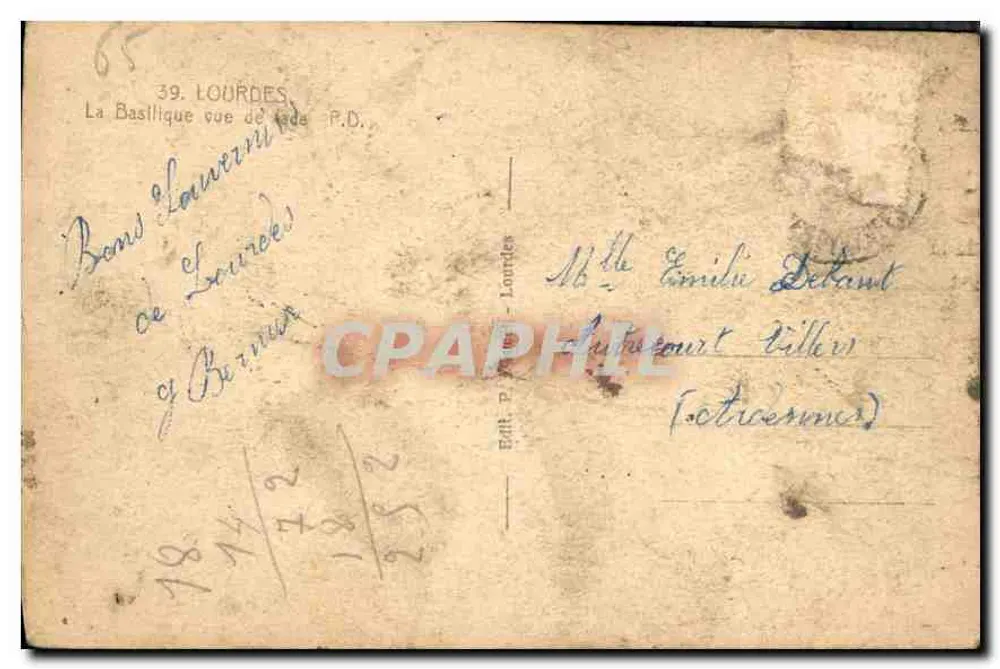 Lourdes — De Basiliek gezien vanaf de zijde — Uitgever P.D. n°39 - Achterkant