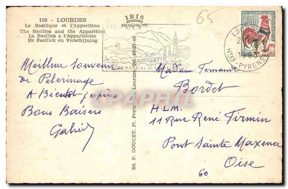 Lourdes — Aparecimento de Nossa Senhora — Editor IRIS, n°108 - Verso