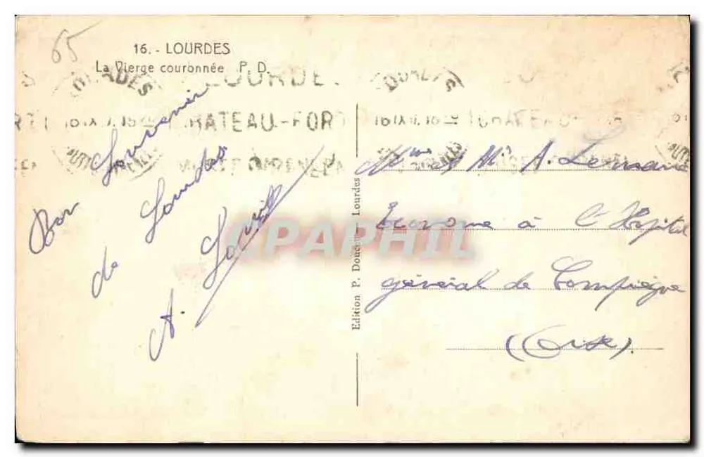 A Virgem Coroada — Lourdes — Edição P. Douteau-Fort - Verso