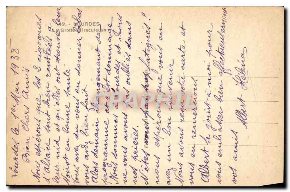 Gruta Milagrosa de Lourdes — Estátua de Nossa Senhora de Lourdes — Editor V. G. n° 49 - Verso