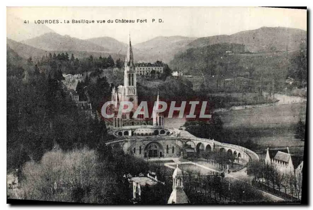 Lourdes - Die Basilika vom Schloss aus gesehen - P.D. n°41 - Vorderseite