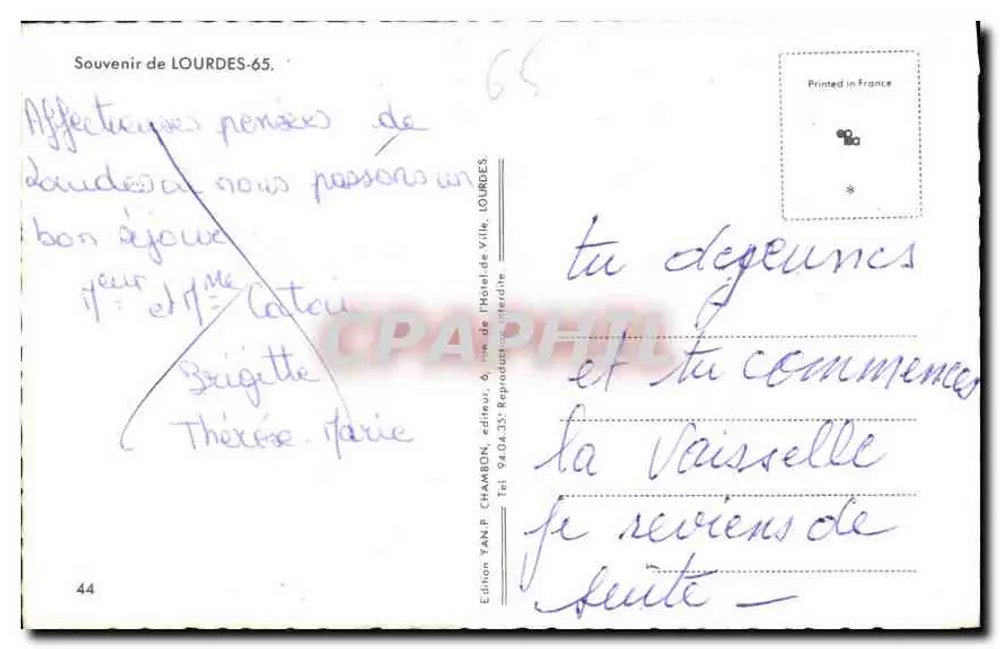 Courdès — Uma pensão de Courdès — Edição YAN P. CHAMBON, n° 44 - Verso