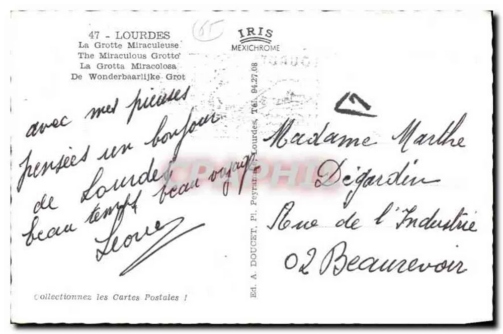 Gruta Milagrosa de Lourdes — editor IRIS MEXICHROME, n°47 - Verso