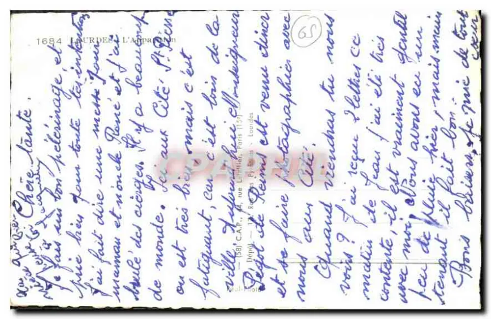 Lourdes — Aparecida de Nossa Senhora de Lourdes — editor C.A.P. Paris - Verso