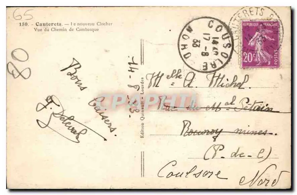 Cauterets — Ansicht des Chemin de Cambasque — Edition Qunault, Lourdes, Nr. 150 - Rückseite