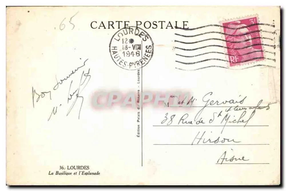 Lourdes — A Basílica e a Esplanada — Edição Pauls d'Rosaire, n°36 - Verso