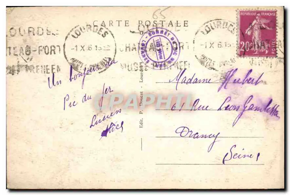 Lourdes — Die Tal von Argelès und die Pyrenäen, Ansichten vom Pic du Jer — P. Doucet - Rückseite