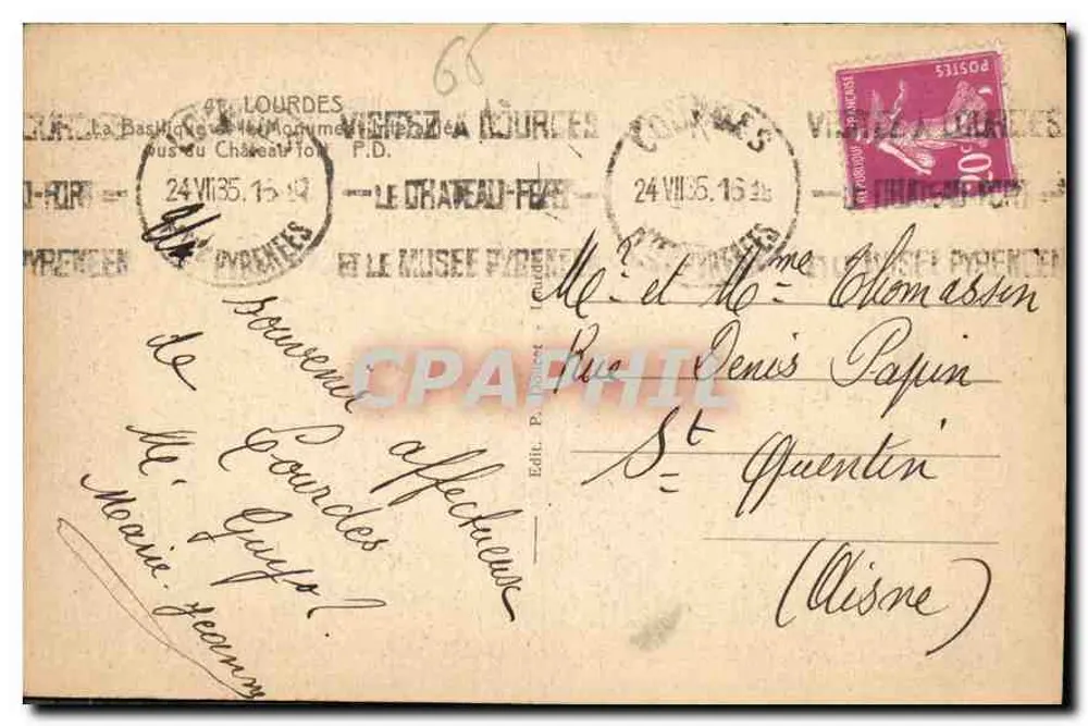 Lourdes — Basílica do Sagrado Coração — editor Doucel - Verso