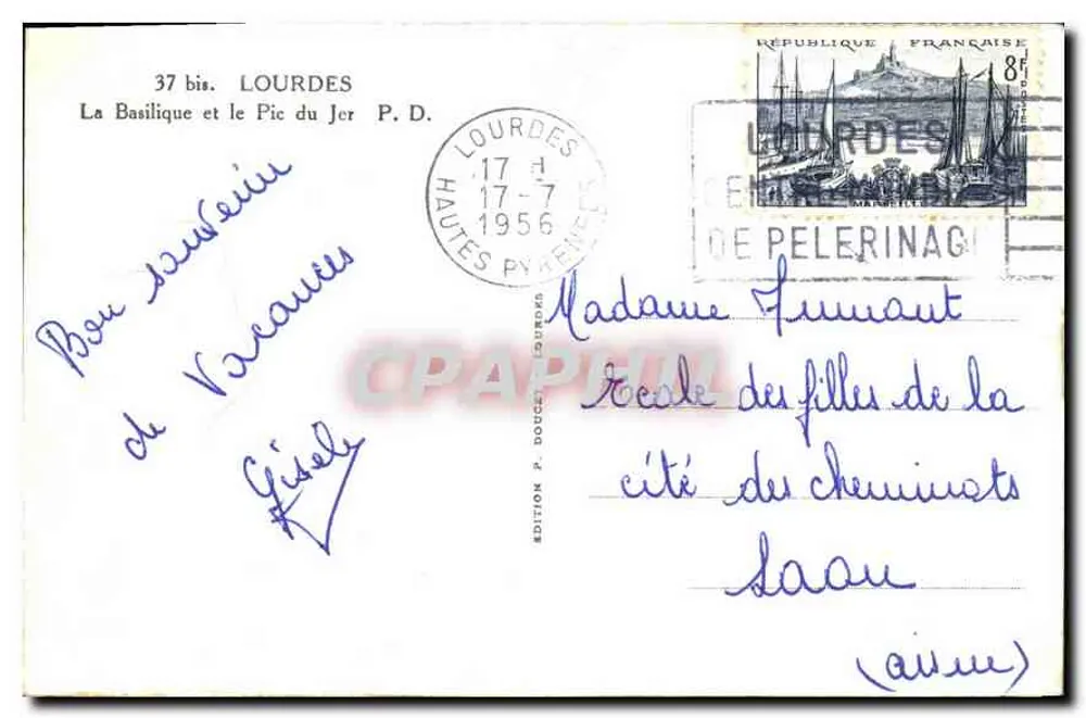 Lourdes — A Basílica e o Pic du Jer — Edição P. Doucet - Verso